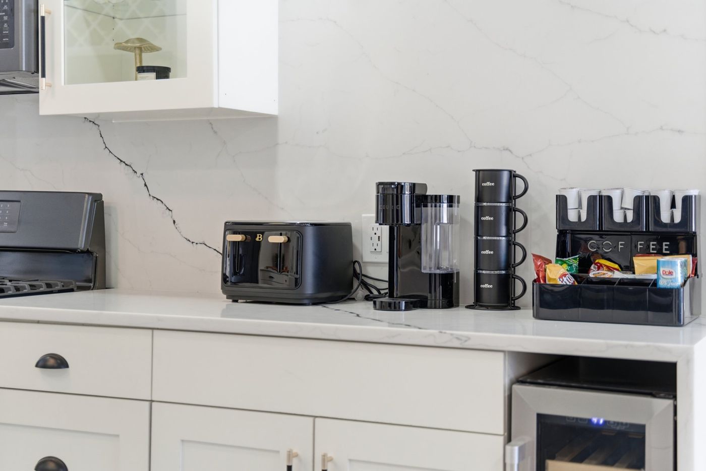 Guest coffee station in an Airbnb kitchen