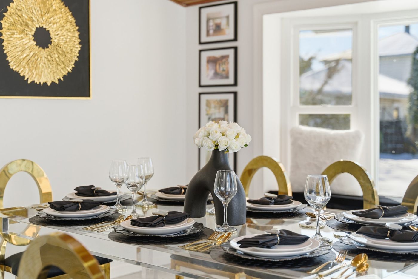 Styled dining table setting in a vacation rental
